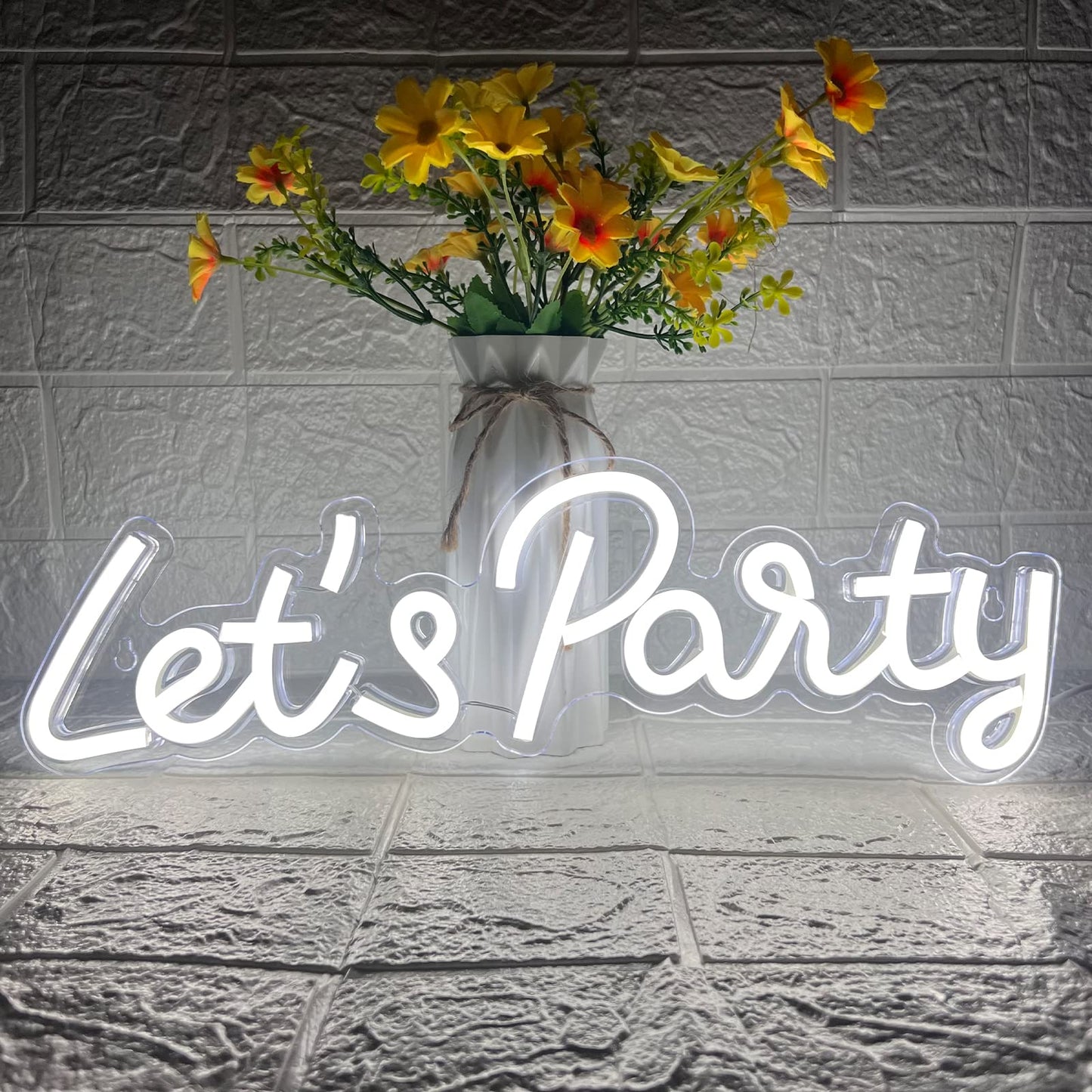 Let's Party Neon Sign, LED Neon Lights for Bedroom Wall Decor, Art Decorative Lights for Bachelorette Party, Engagement Party, Birthday Party, Living Room, Gamer Room Decor Aesthetic (Warm White)