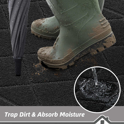 BEQHAUSE Dirt Trapper Door Mat 20" x 32", Doormat Non-Slip Entryway Rugs Washable, Dog Door Mat Stain Resistant and Absorbent Welcome Floor Mat for Front Back Door, Mud Wet Shoes & Paws, Black