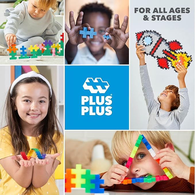 PLUS PLUS 600 Piece Interlocking Building Blocks for Kids Open Ended Connecting Toys STEM Bin Classroom Mini Manipulatives Play Tube - Basic Color Mix