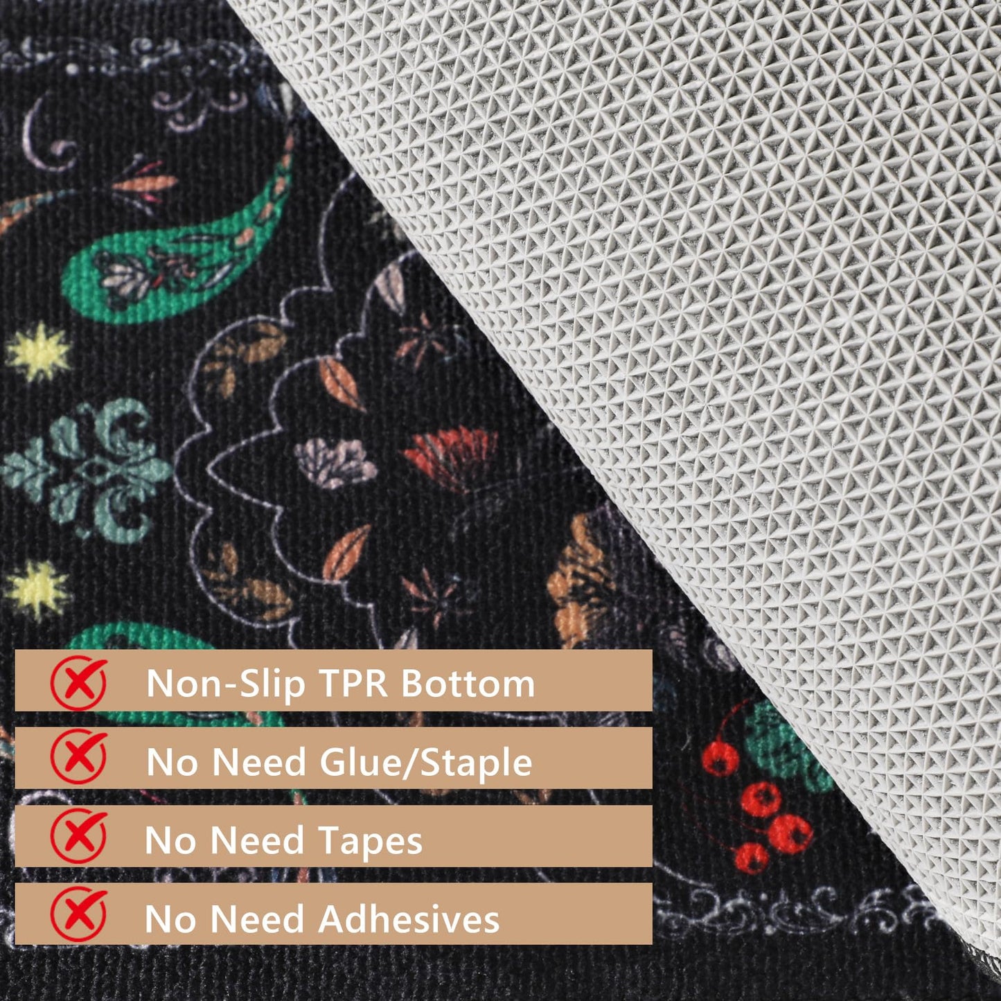 Retro Stair Treads Non Slip for Wooden Steps 15PCS 8"x30" Stair Carpet Treads TPR Backing Soft Stair Rugs Runner Washable Reusable Indoor Safety Stair Mats for Elders Kids Dogs Black