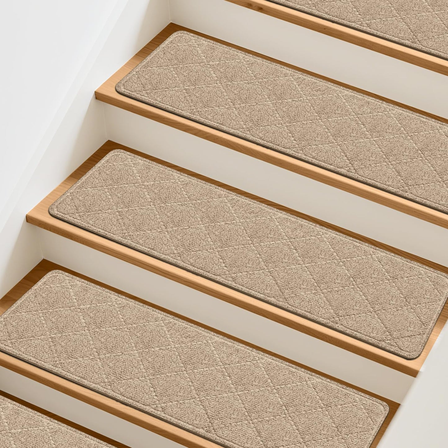 TranquilMoments Stair Treads Non-Slip for Wooden Steps, 15Pack - 8" x 30" Edging Stair Runner Indoor for Kids Elders & Pets, Washable Carpet Stair Treads with Peel & Stick Reusable TPE Backing, Beige