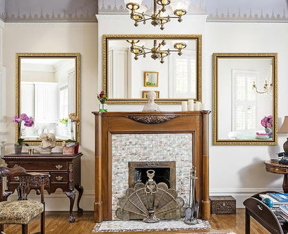 Vintage Black Gold Mirror, 40'' x 28'' Rectangular Antique Wall Mirrors with Ornate Wood Frame, Decorative Mirrors for Living Room, Bathroom, Bedroom, Entryway, Fireplace, Horizontal/Vertical