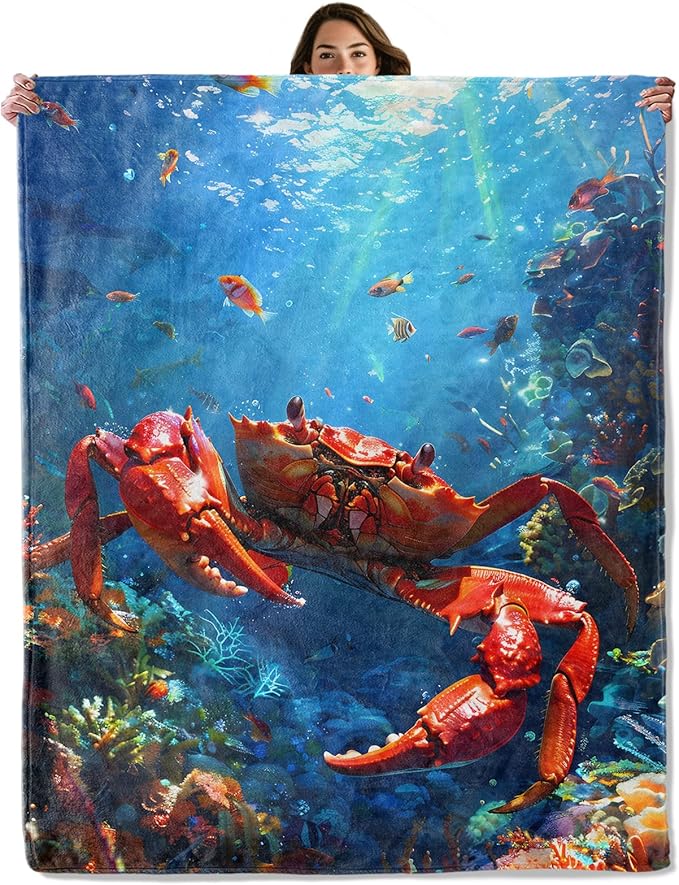 Red Crab and Coral Reef Throw Blanket for Boys Girls Kids Adults Women, Fuzzy Warm Soft Cozy Flannel Blankets Gifts for Bedroom, Couch, Travel, Home Decor 40x50 in