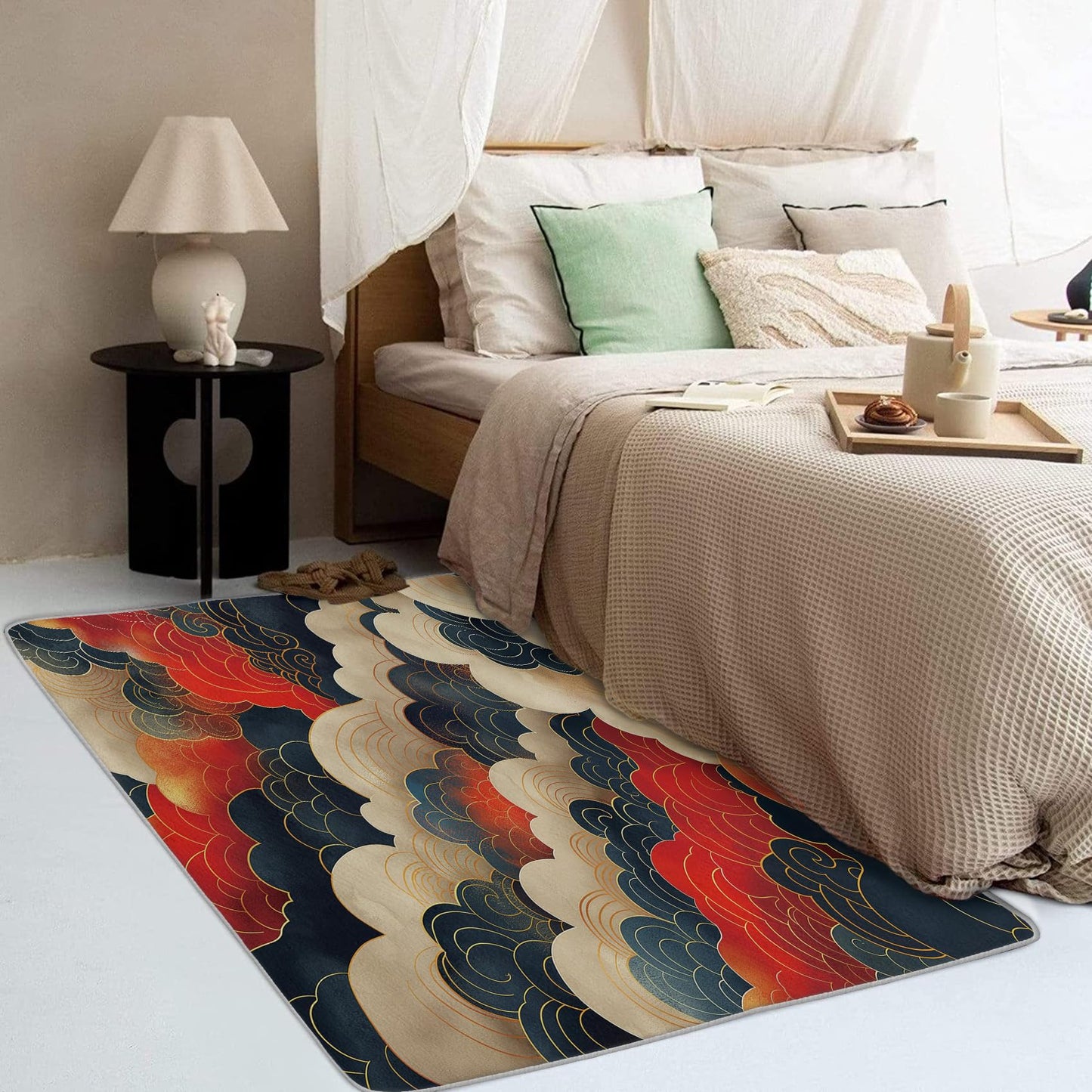 Zylphult Japanese Cloud Rug 4x5 Area Rugs for Bedroom Living Room, Oriental Area Rug, Asian Carpet Machine Washable Non-Slip Rug, Soft Low Pile Area Rug, Indoor Decorative Rugs L&d166