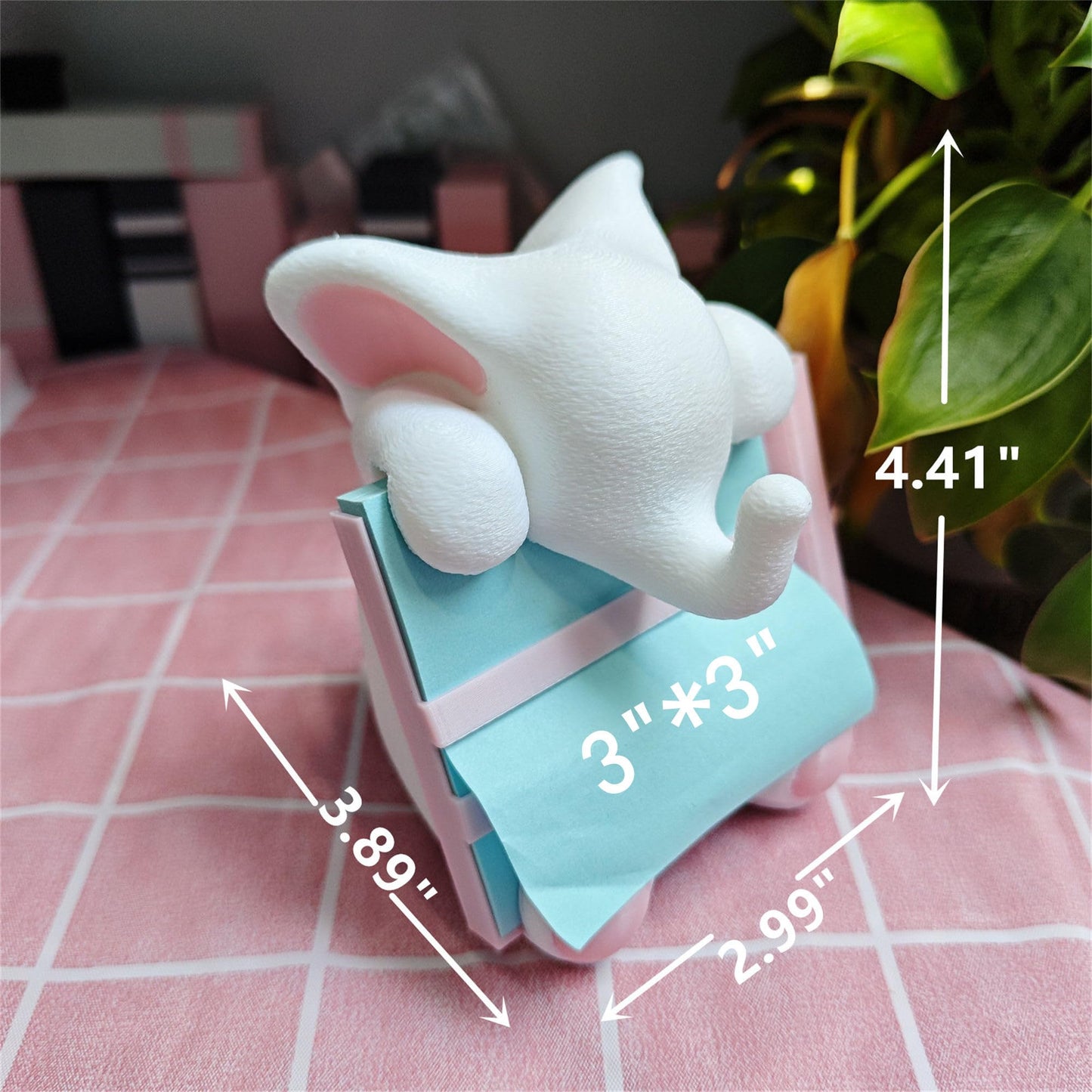 RhyNSky Elephant Sticky Note Holder - Pop-up Note Dispenser Cute with Pink Pen Holder for Office Desk Accessories, 3x3 in, White