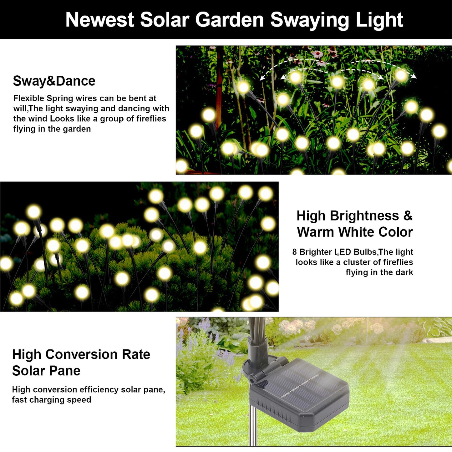 Petriveil Solar Firefly Lights Warm White, 8 Modes 800mAh Swaying Firefly Yard Lights Solar Powered Outdoor Waterproof for Outside Yard Patio Lawn Pathway Walkway Stake Christmas Garden Decor (8 Pack)