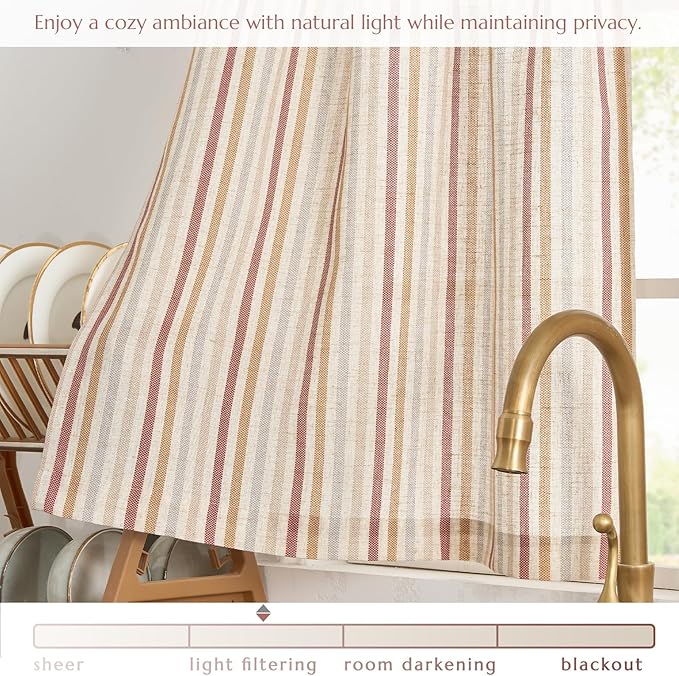 jinchan Colorful Striped Linen Kitchen Curtains 36 Inch Christmas Tier Curtains Farmhouse Modern Cafe Small Window Treatments Light Filtering Rod Pocket for Living Room Bathroom 2 Panels Multi Red