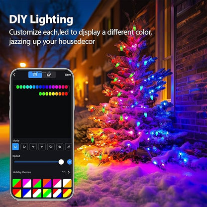 C9 Christmas Lights Outdoor , 148FT 200 LED RGB Color Changing Bulbs,App Bluetooth Music Sync, DIY Scenes & Timers, Connectable to 198FT, IP44 Waterproof Roofline Eaves Porch Fence Decorations