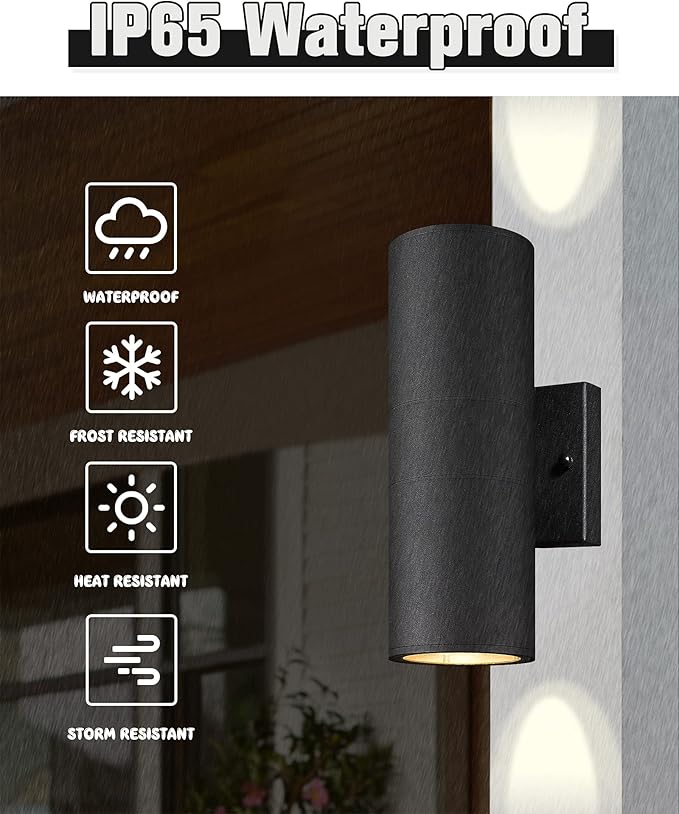 Ken & Ricky Outdoor Wall Sconce Lights, Black Exterior Lighting Fixtures, Outside Porch Lights Outdoor Wall Light Fixtures for House Garage Front Door Patio -2 Pack