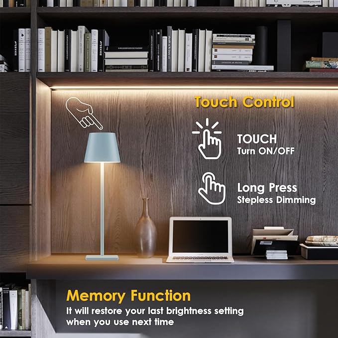 4 Packs Rechargeable LED Table Lamp,6000mAh Outdoor Cordless Desk Lamp Waterproof Portable, Stepless Dimmable Lamps for Restaurant/Bedroom/Outdoor (Blue)