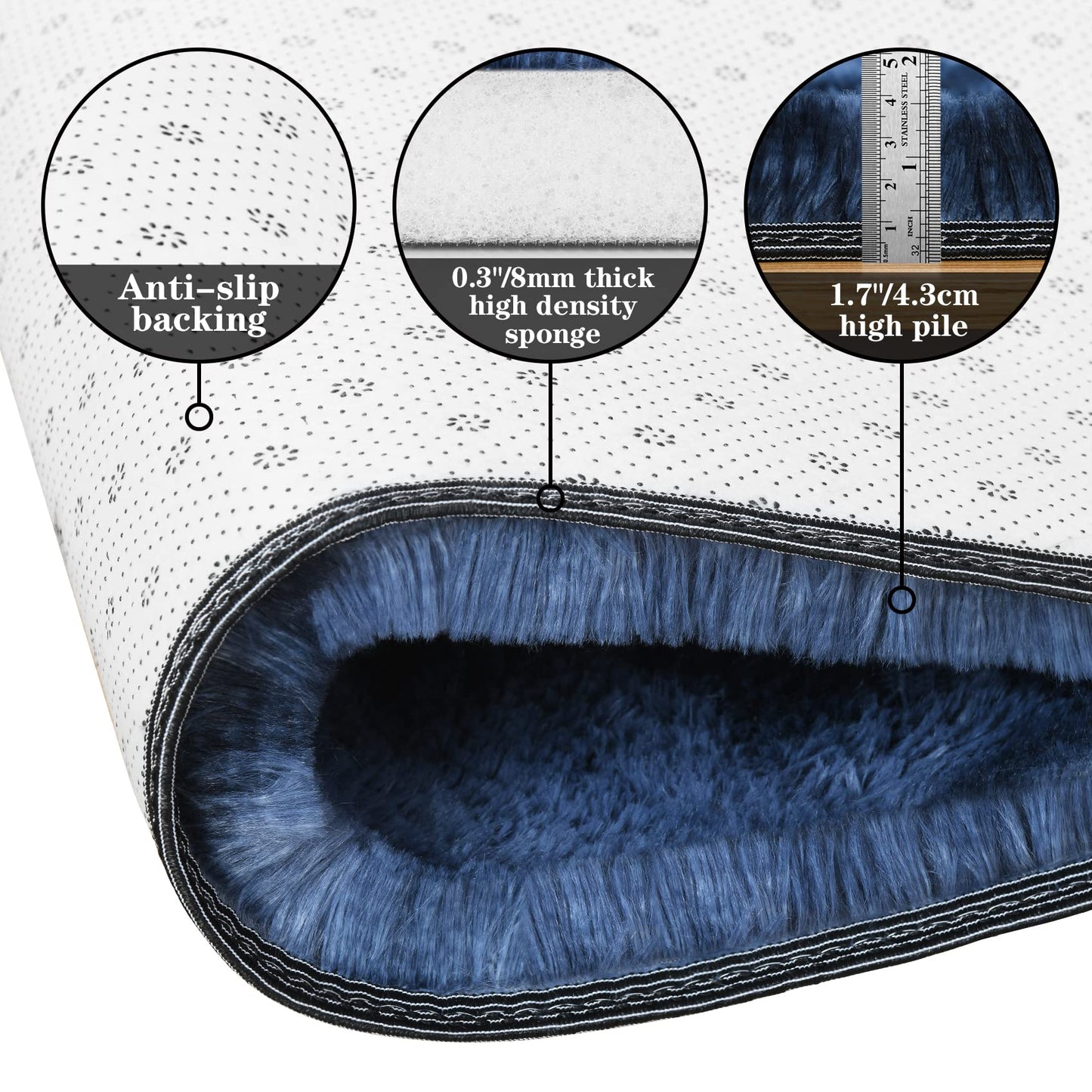 duduta Navy Blue Fluffy Bedroom Rug 3x5 ft, Tie-Dye Shag Plush Area Rug for Nursery Playroom Dorm Living Room Decor