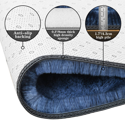 duduta Navy Blue Fluffy Bedroom Rug 3x5 ft, Tie-Dye Shag Plush Area Rug for Nursery Playroom Dorm Living Room Decor