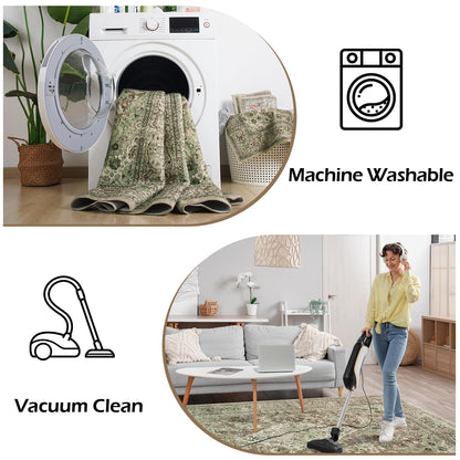 Goideal Washable Rug 4x6, Sage Green Area Rugs Non Slip, Indoor Low Pile Carpet with Rubber Backing for Living Room Kitchen Bathroom Entryway Office Bedroom