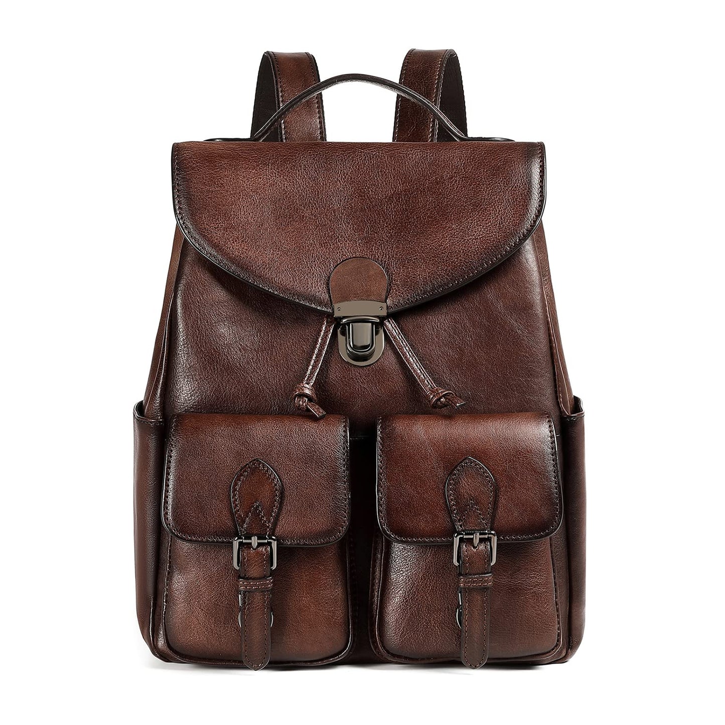 COOLCY Women Vintage Genuine Leather Backpack Purse Fashion Rucksack Practical and Stylish Retro Daypack Bag (Coffee)