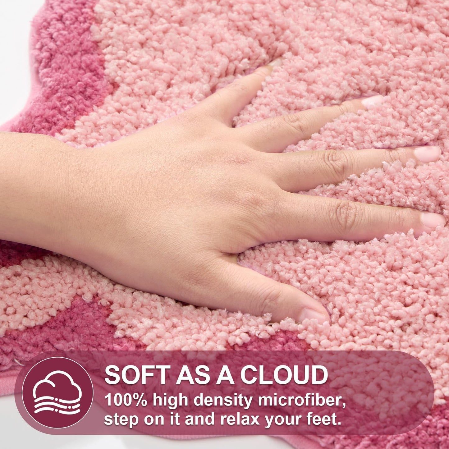 ORTIGIA Cute Pink Scalloped Bath Mat, Fun Plush Microfiber Scallop Bathroom Rugs Non Slip Washable Quick Dry Absorbent, Bathmat Bath Rug Carpet for Shower Stall Vanities Kitchen Floor Entrance, 20x32