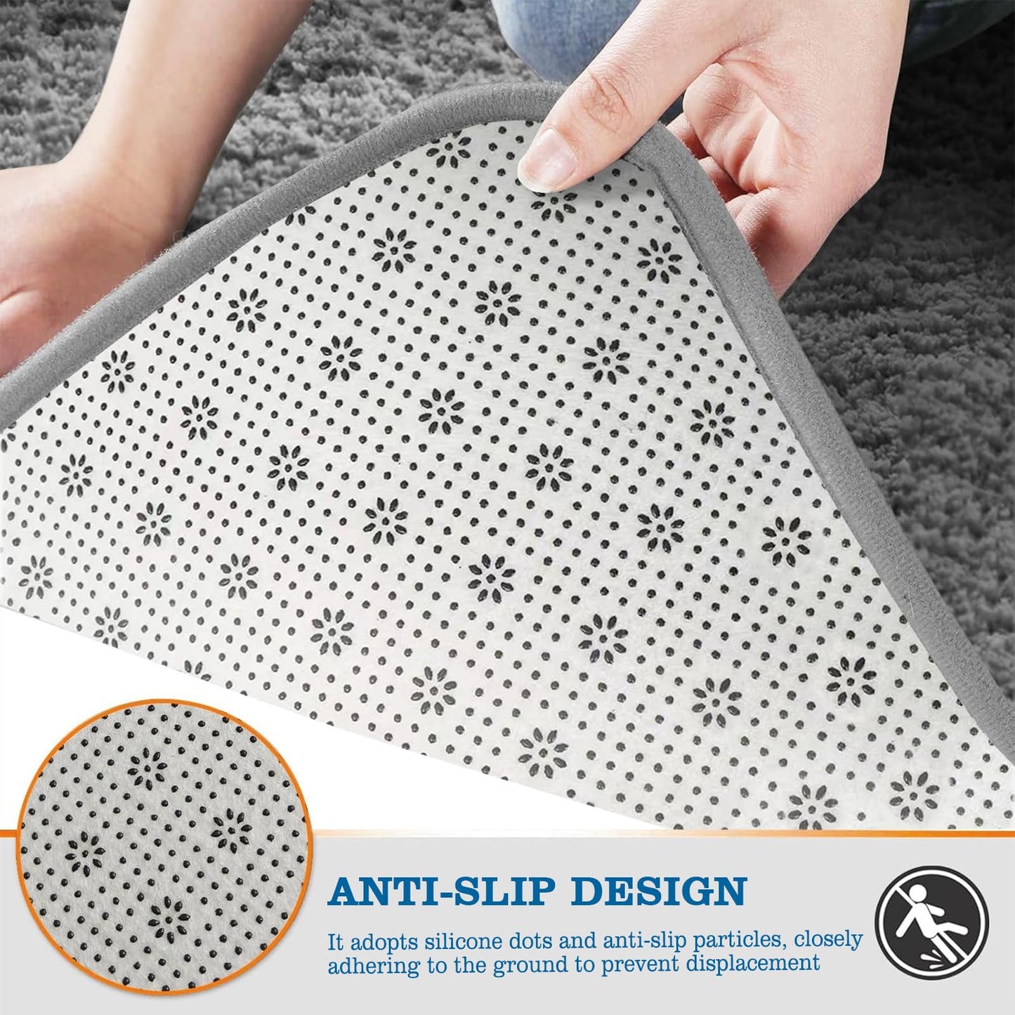 V Shaped Corner Bathroom Rug & Bath Mat - Non-Slip Absorbent Mat for Corner Showers & Tubs, Machine Washable Carpet for Home Spa Bathroom, Grey 28"x26"x18"