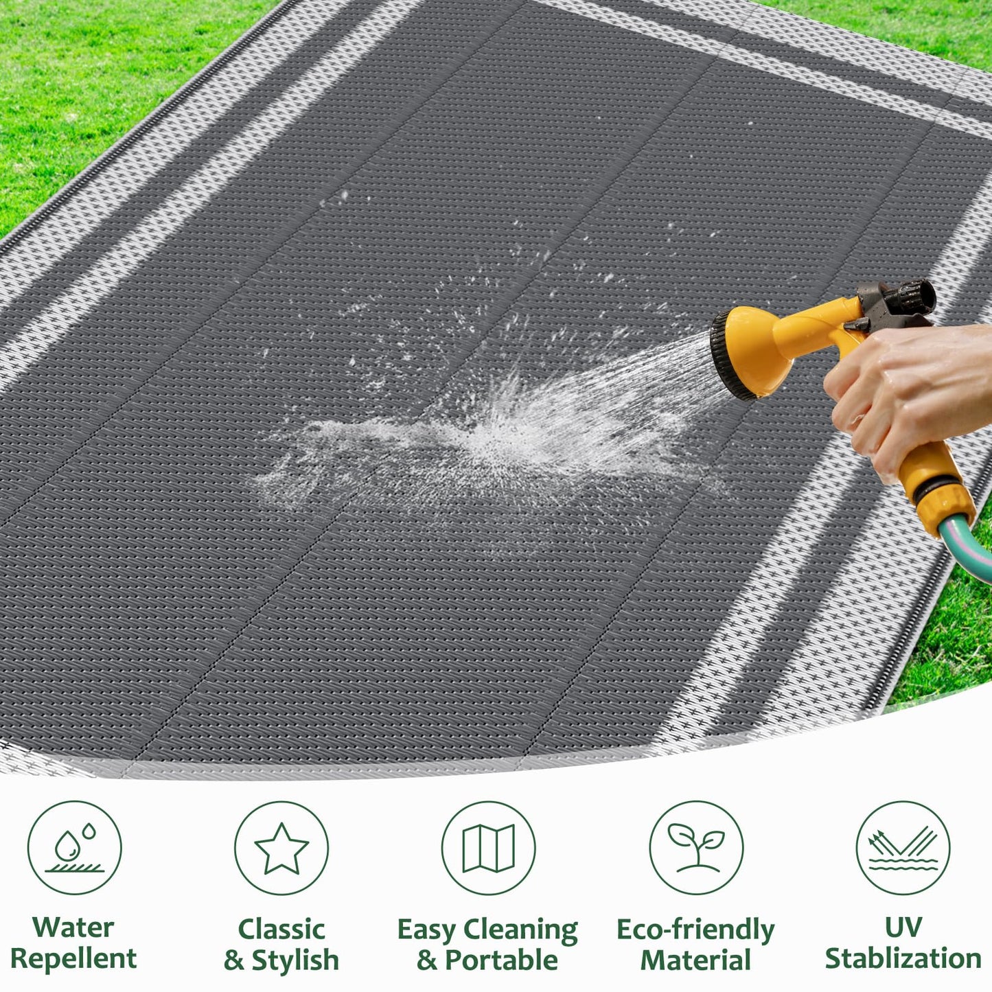 HappyTrends,Outdoor Rug,Patio Rug,Reversible Portable Outdoor Plastic Straw Rug,Camping Rugs for Outside RV,Large Waterproof Area Rugs for Patio,Deck,Picnic,Porch,Balcony(4'x 6',White&Gray)