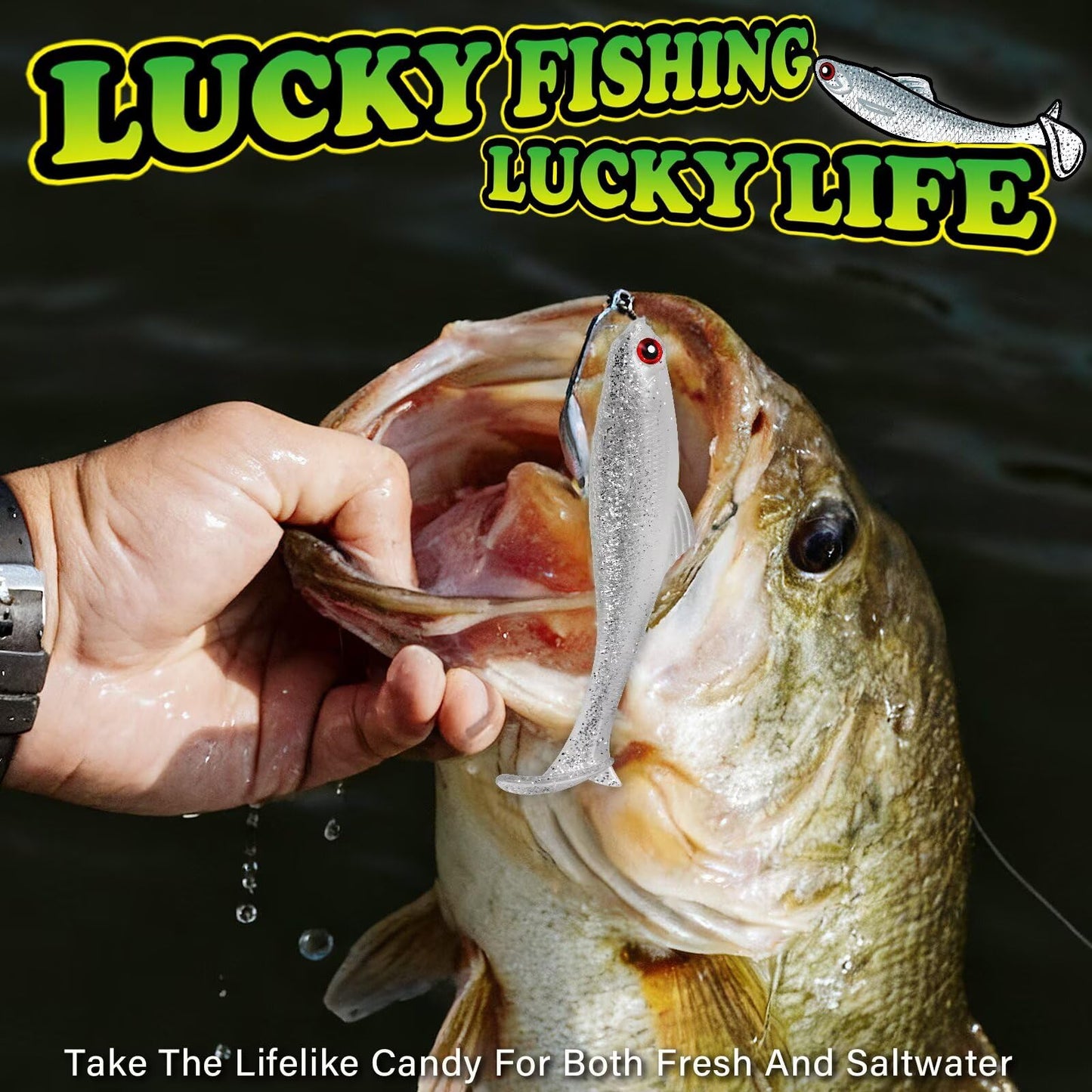 LUCKYFISHING Paddle Tail Swimbaits Soft Plastic Swimbaits Soft Baits for Bass Fishing Trout Crappie Walleye Freshwater Saltwater 10/16/20 PCS Soft Plastic Baits 4/3.5/3/2.5 Inch