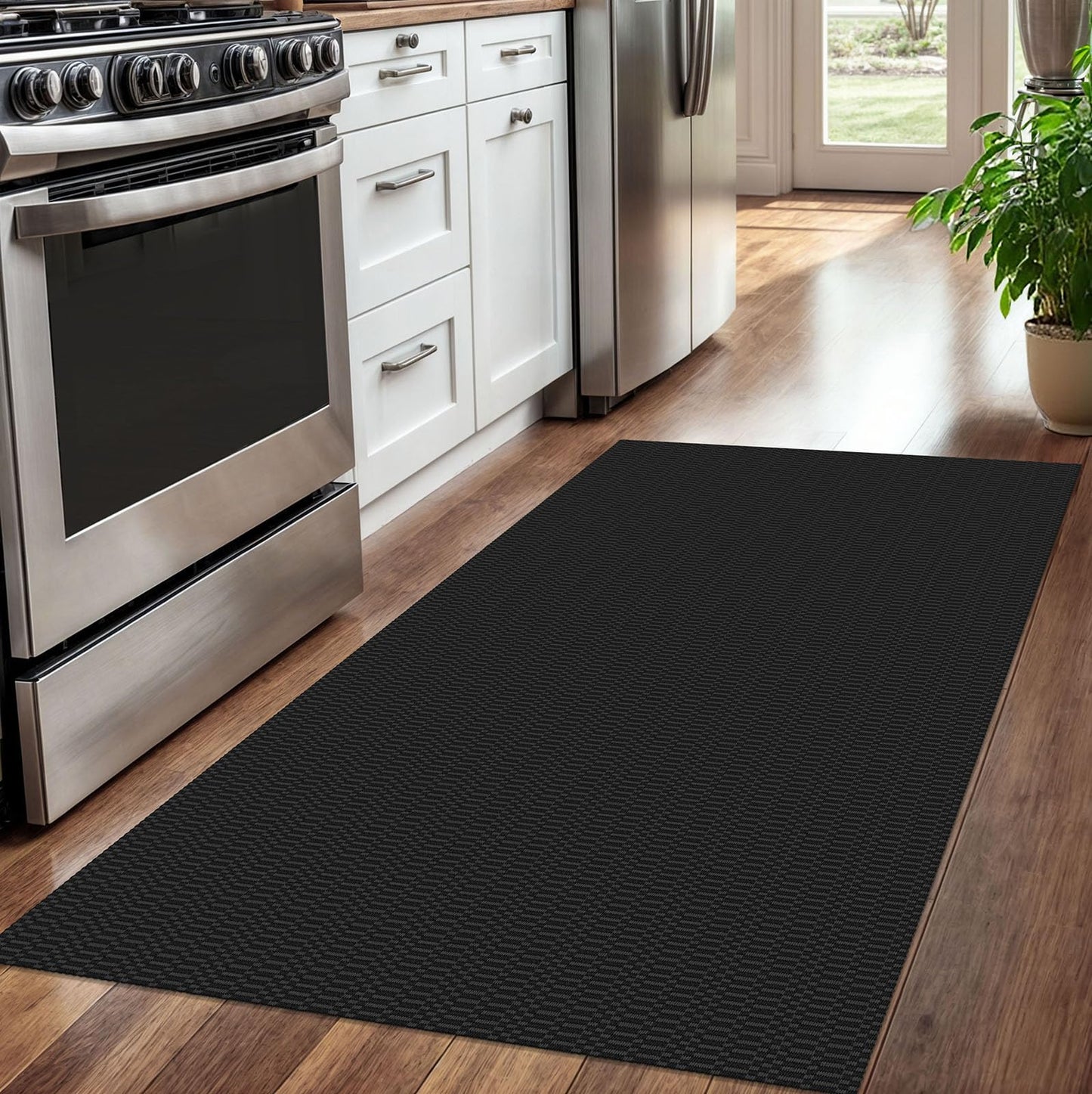 KOZYFLY Washable Entryway Rug 3x5 Ft Area Rugs Cotton Rubber Backed Throw Rugs Indoor Door Mat Kitchen Rugs Braided Floor Carpet for Front Entrance Bathroom Kitchen Living Room, Black/Grey