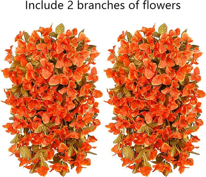 HyeFlora Bougainvillea Artificial Hanging Flowers Plants for Outdoors Winter Decoration, 2pcs Faux Bougainvillea Vines Orange Fake Flowers Realistic UV Resistant Silk Flowers for Outside Planter Yard