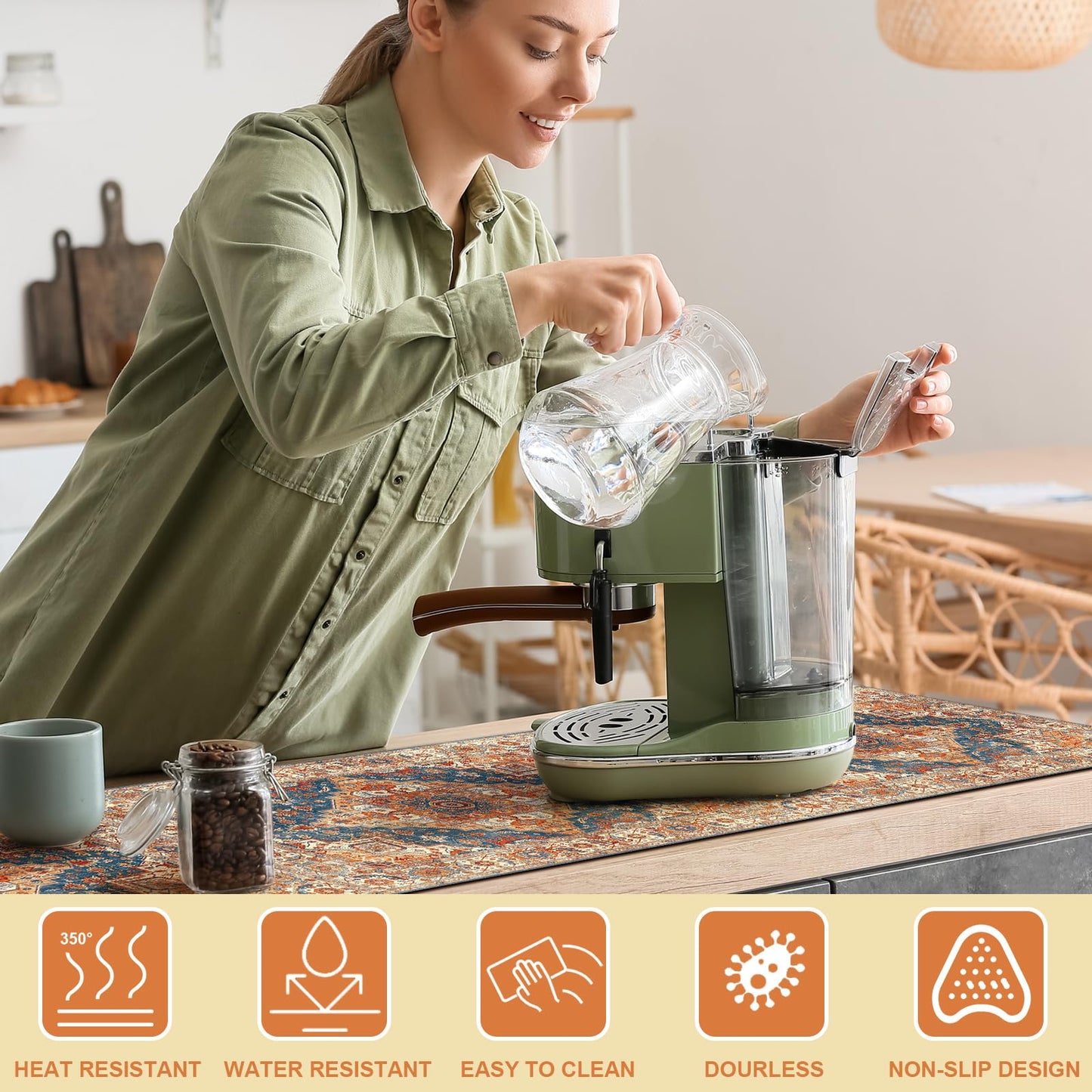 SmoothNovelty Boho Heat Resistant Table Runner 39.4 x 11.8 Inch Faux Leather & Rubber Waterproof Table Protector Pad Heat Proof Trivet 350f for Hot Plates and Pots from Scratch