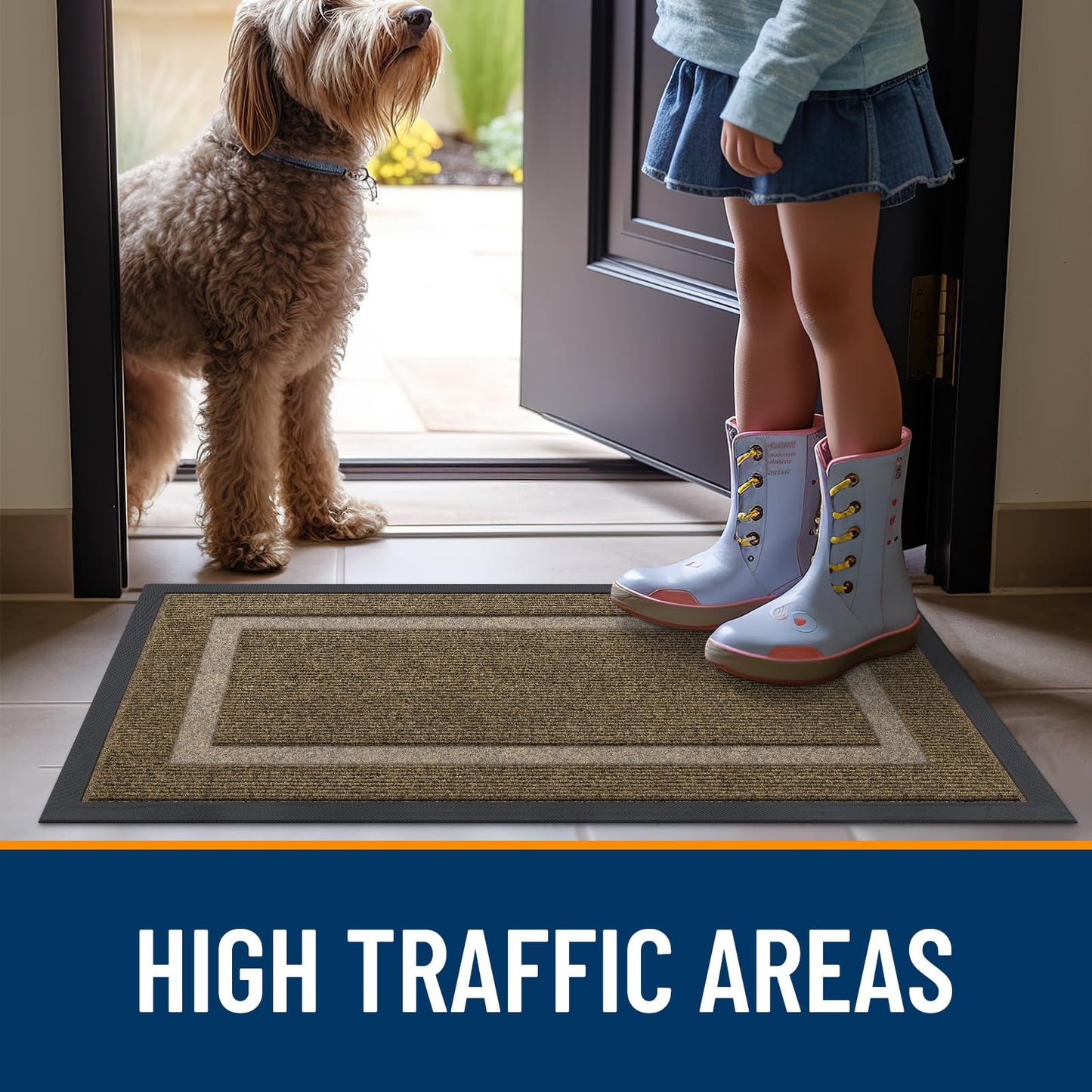 OLANLY Front Door Mat Indoor Outdoor Entrance, Waterproof All-Season, All-Weather Doormat, Sturdy Natural Rubber, Fade Resistant, Low Profile, Easy Clean Patio Porch Entryway Mat, 71x23, Brown