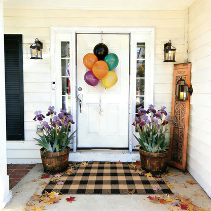 SKYPEA Brown and Black Buffalo Plaid Rug 3' x 5', Washable Farmhouse Non-Slip Checkered Doormat, Indoor Outdoor Floor Mat for Living Room, Bedroom, Entryway, Kitchen, Laundry Room