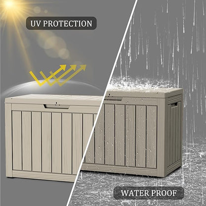TARKARI 45 Gallon Lockable Resin Deck Box, Waterproof & UV-Resistant Outdoor Storage Box for Outdoor Cushion Storage, Garden Tools & Pool Accessories Storage, Gray