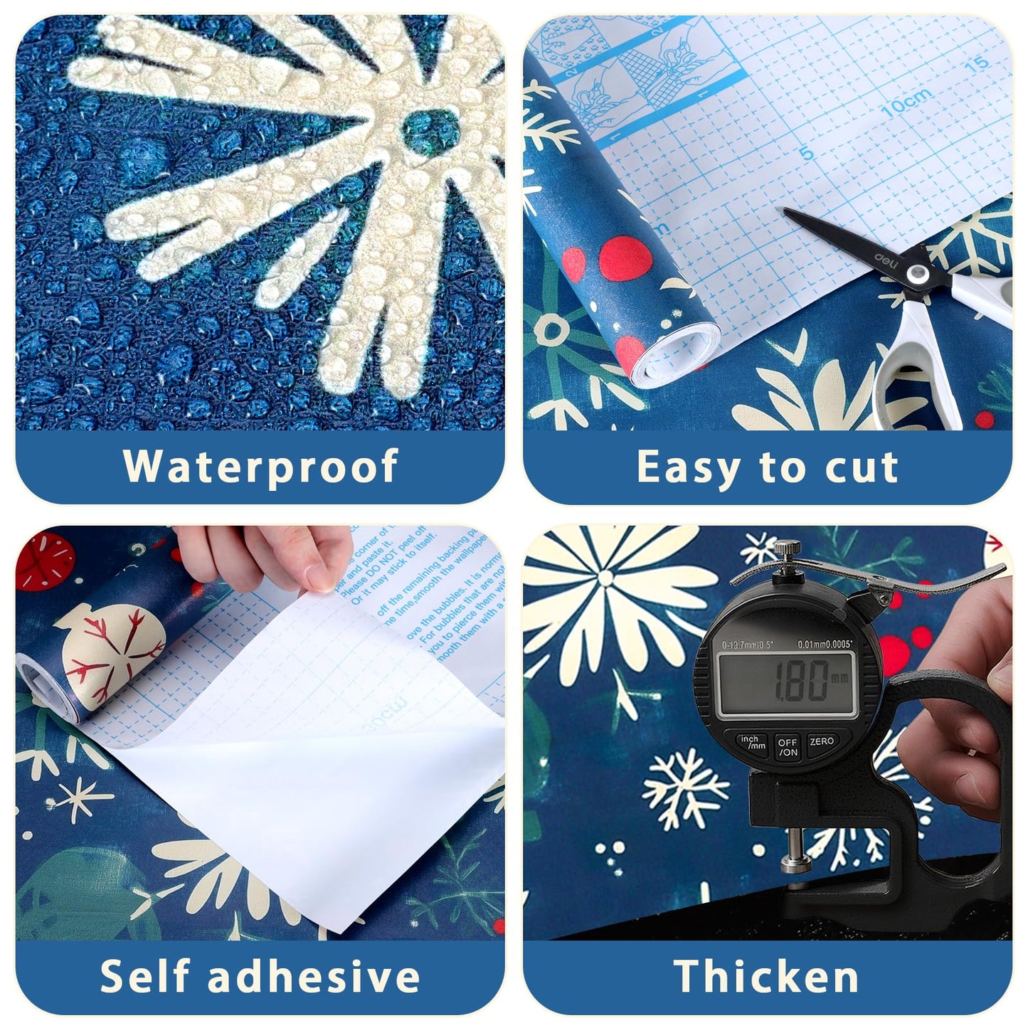 Christmas Peel and Stick Wallpaper Snowflake & Ornament Contact Paper Green Holiday Wall Paper Decor Removable Self-Adhesive Wallpaper Vinyl Christmas Decoration for Countertop Cabinets 17" x 196.8"