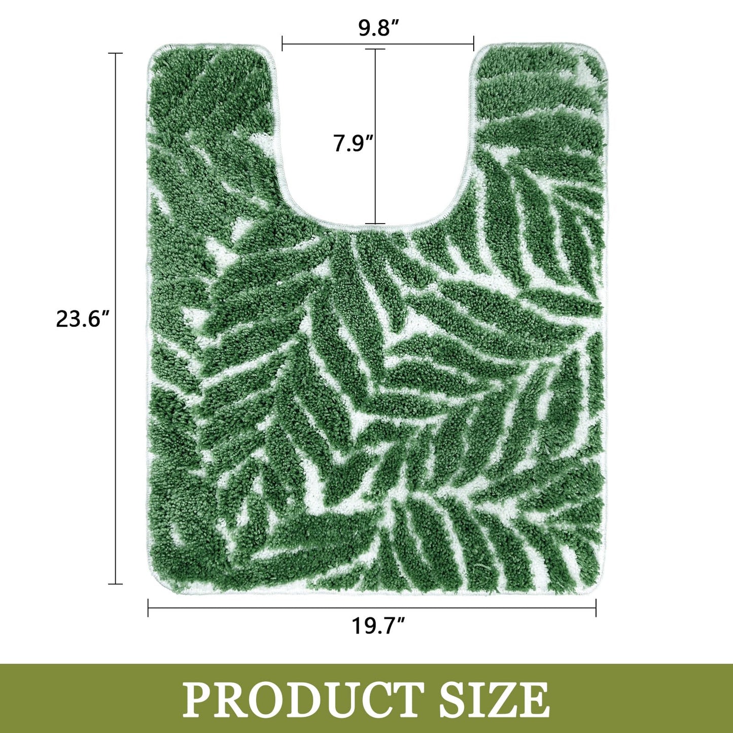 Homantic Dark Green U Shaped Toilet Mat for Bathroom Floor 24x20 Non Slip Washable Water Absorbent Cute Bathroom Decor Leaf Contour Bath Mat