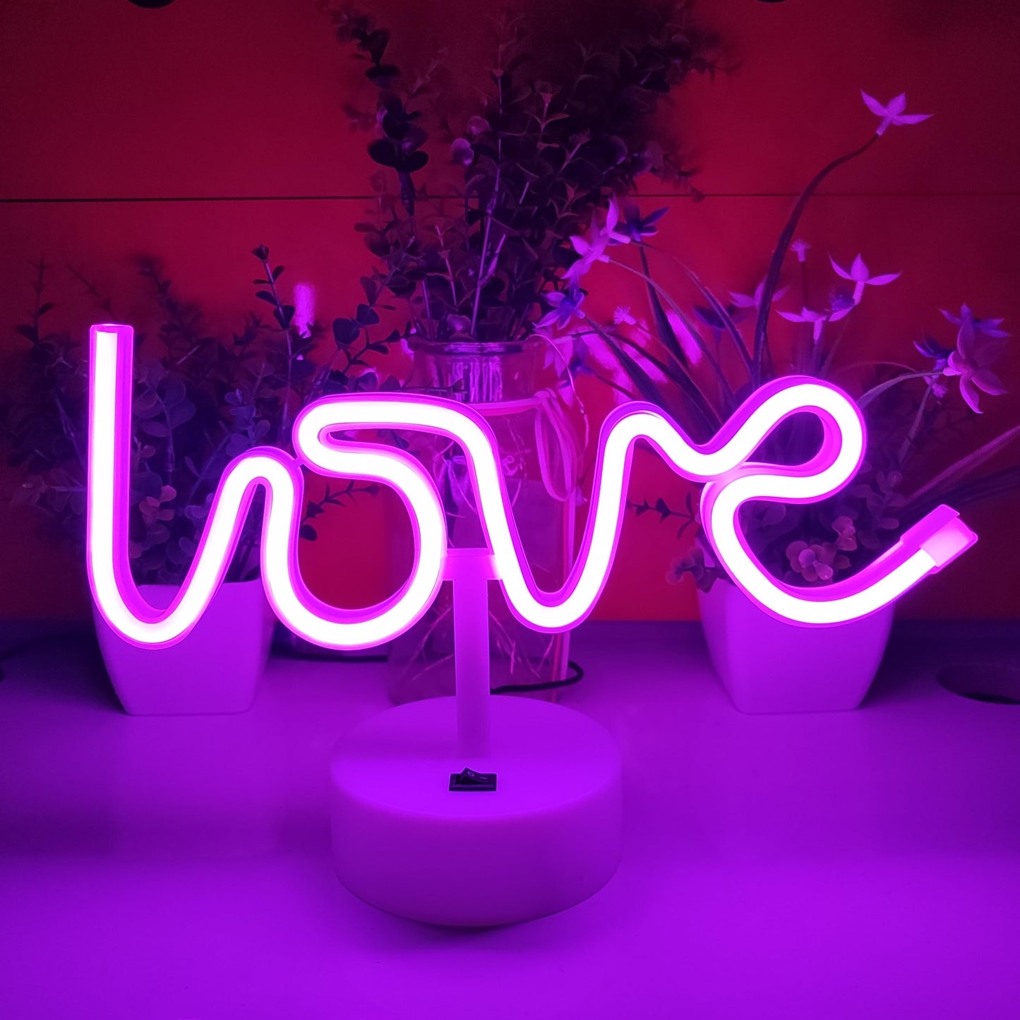 JYWJ Neon Signs with Holder Base,USB or 3-AA Battery Powered Neon Light,LED Table Decoration,Bedroom Wall Decoration,Birthday Gift,Wedding Supplies Business Gift(Love)
