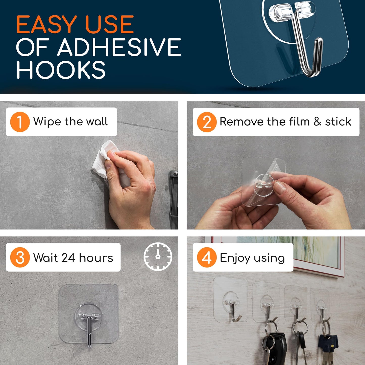 GLUIT Adhesive Wall Hooks for Hanging Heavy Duty 22 lbs Hooks for Walls No Drill, Towel Sticky Clear Hook, Waterproof, Home, Bathroom, Kitchen, Office, and Outdoor 12 Pack