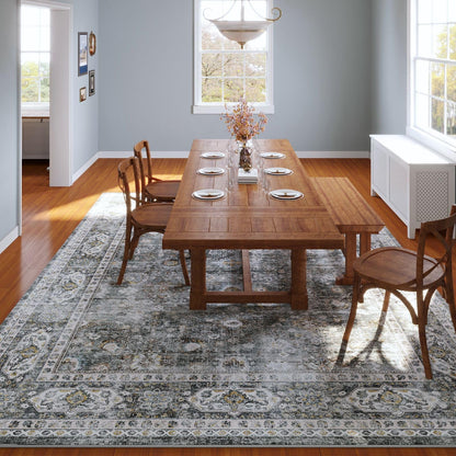 Rugcomf 8x10 Rug Washable Boho Soft Large Area Rug Non-Slip Faux Wool Vintage Rug for Living Room, Farmhouse, Dining Room, Indoor, Kids Playroom (Grey)