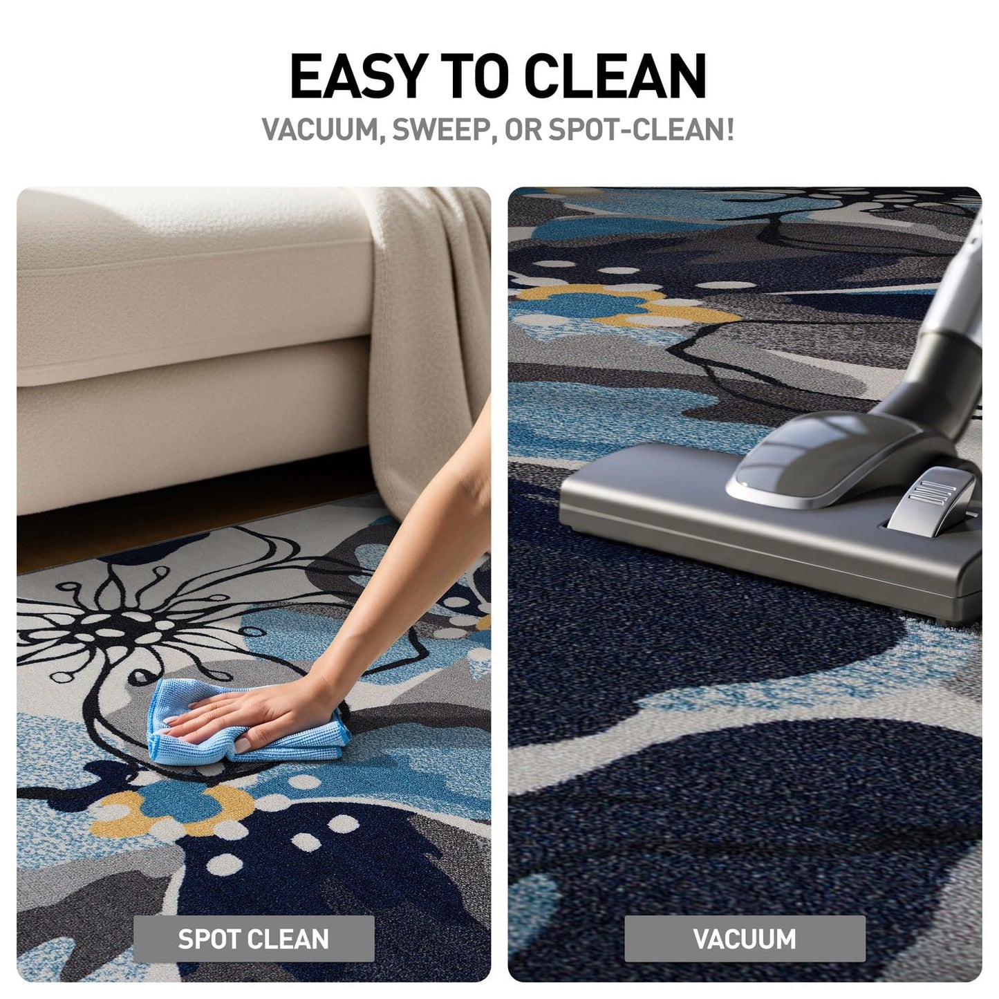 Rugshop Contemporary Gray-Blue Large Floral Non-Slip Area Rug for Living Room Bedroom,Kitchen Entryway 5'3" x 7'3" -Blue