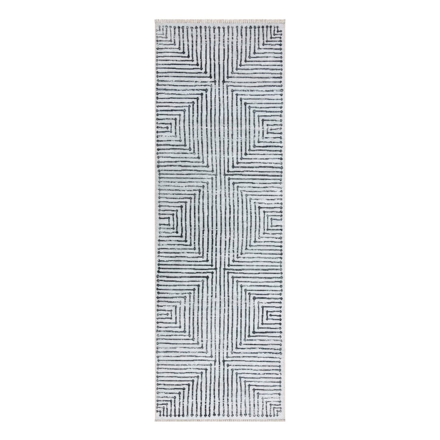 Bloom Rugs Caria Washable Non-Slip 10 ft Runner - Ivory/Black Striped Runner for Entryway, Hallway, Bathroom, and Kitchen - Exact Size: 2'6" x 10'