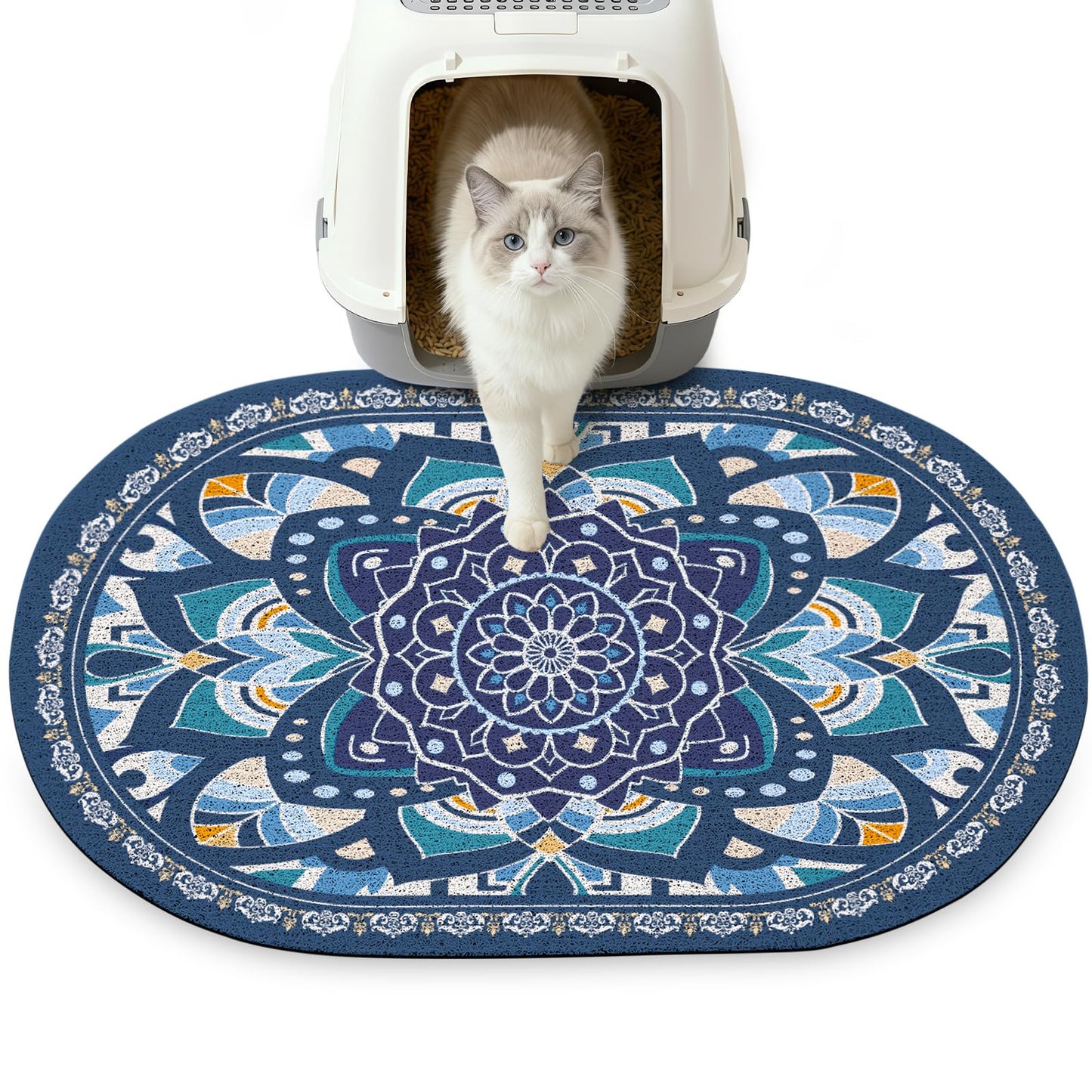 Glittme 33"x22" Cat Litter Mat with Mesh Design - Non-Slip & Waterproof Litter Trapping Pad for Litter Box Protects Floors from Stains Soft Texture for Pets,Navy
