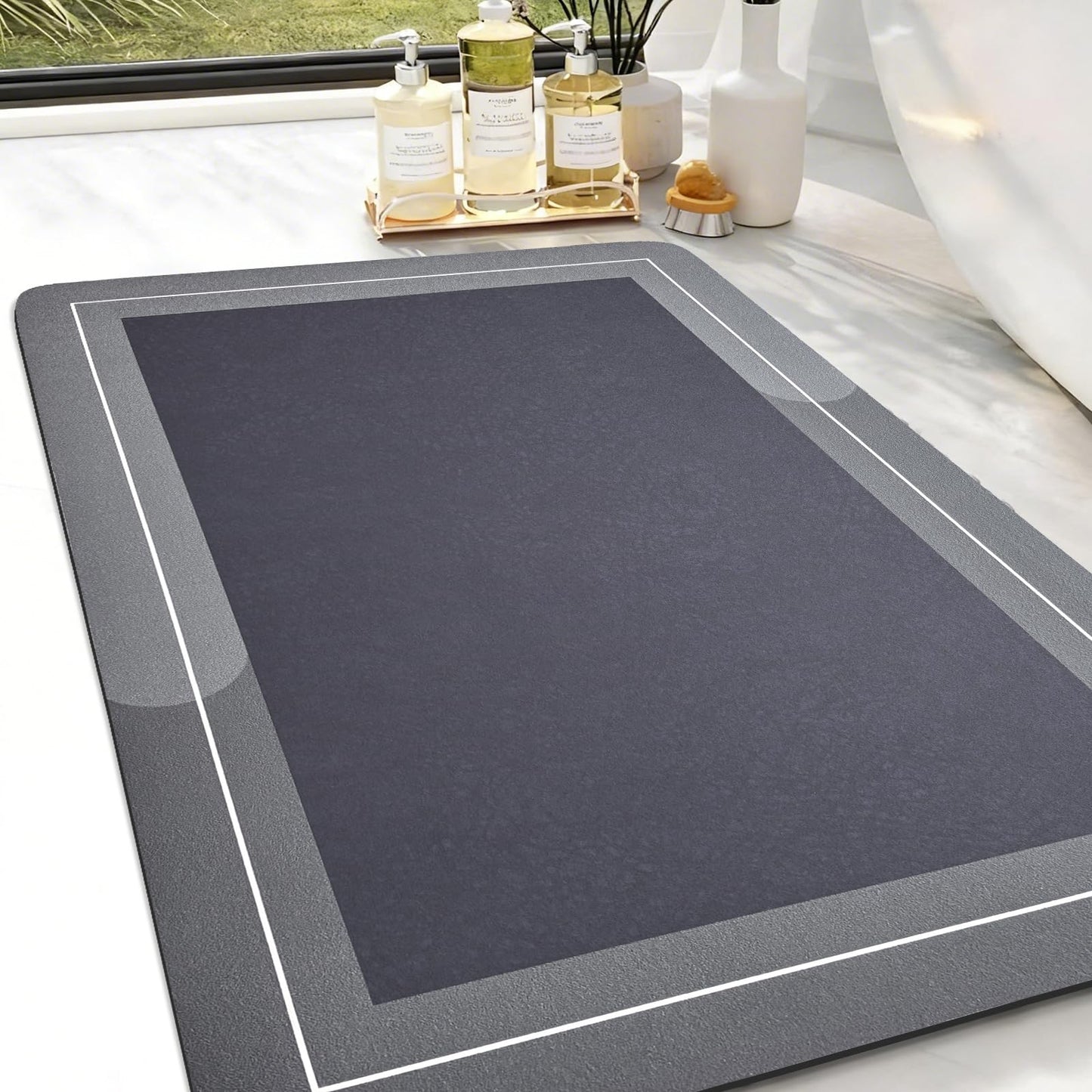 Diatomaceous Earth Bath Mat Super Absorbent Quick Dry Bath Mat, Bathroom Rugs Non Slip Washable, Thin Dark Gray Bathroom Floor Mats-Shower Rug for in Front of Bathtub Shower, Easy Care, 15.7"x23.6"