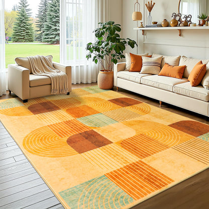 OHDS 5x7 Area Rugs for Living Room, Soft Modern Geometric Rug for Bedroom, Washable Non-Slip Indoor Floor Abstract Carpet for Dining Room Nursery Home，Multi/Orange