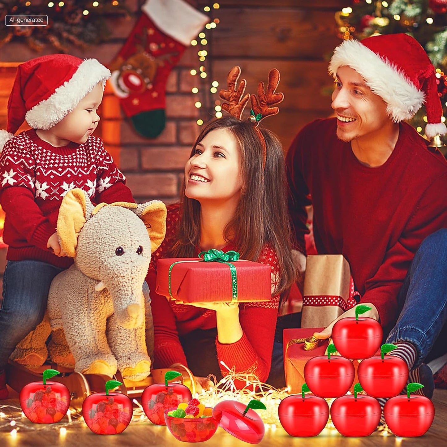 Elesunory 50 Pcs Plastic Apple Container, Mini Red Clear Apples Container, Apples Decorations for Christmas, Party, Halloween, Teacher Gifts, Back to School, Wedding, Valentine, Candy