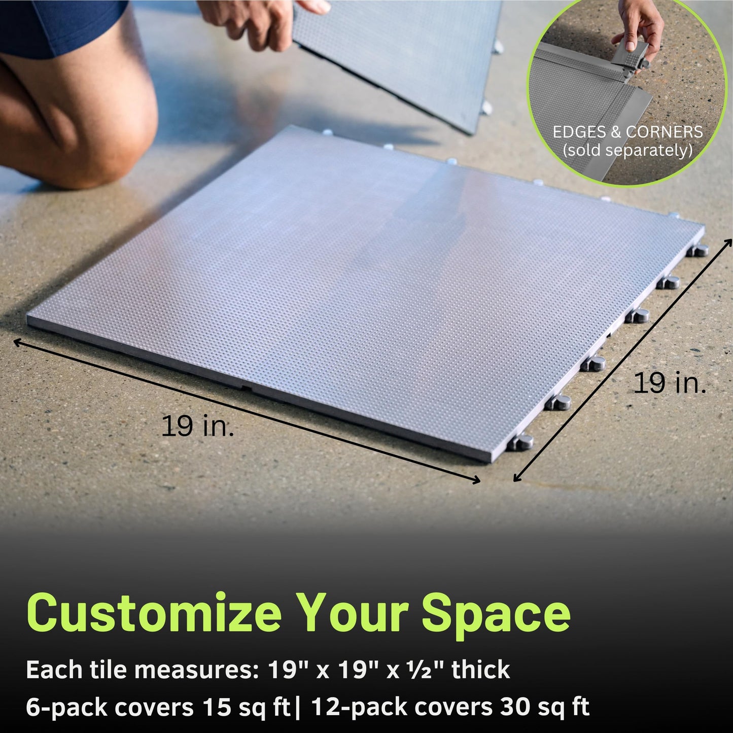 Baselayer Performance Series Interlocking Floor Tiles - Durable ½ in TPE (Rubber Like, NOT Foam, no Odor) - Gym Flooring for Weights & Heavy Equipment - Gray, 30 SqFt (12 Pack) - Made in USA