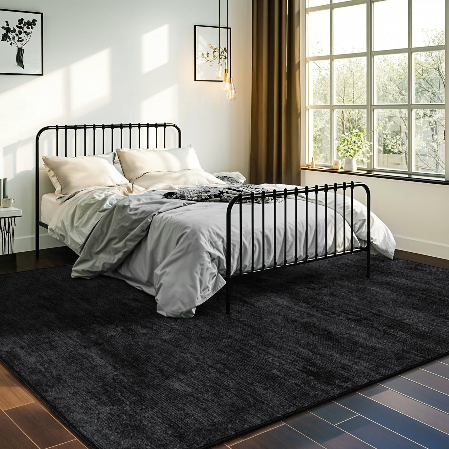 LIANLAM Washable Rug 6x9 Area Rugs for Living Room - Stain Resistant Non-Slip Backing Boho Rug for Bedroom,Durable & Ultra-Thin Vintage Large Area Rug(6x9,Black)