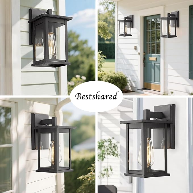 Bestshared Outdoor Wall Lantern Sconce,Outside Wall Lights for House,Porch Lighting Fixture,Anti-Rust Powder Coat Black Lamp Light for Front Porch Corridor Doorway Patio(Black,4 Pack)