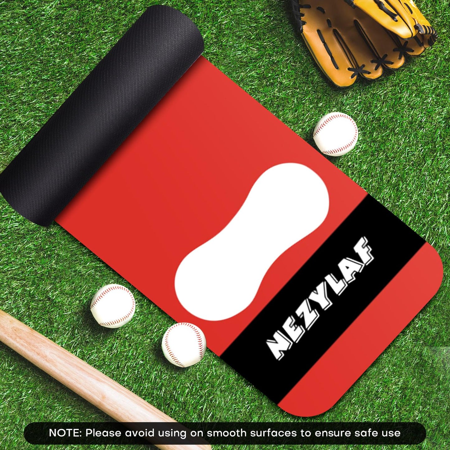 Nezylaf Softball Pitching Mat for Young Baseball Beginner - Non-Slip Portable Softball Training Mat for Hitting Practice - 54'' x 12'' Durable Batting Mat for Indoor/Outdoor Use (Lightweight)