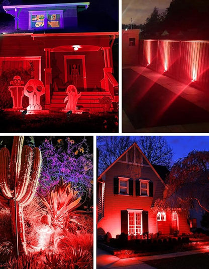 Christmas Red Landscape Lights Outdoor, 14 LED Landscape Lighting with US Plug, IP65 Waterproof Spotlights for Tree Yard Garden Pathway Halloween Decor 2 Pack