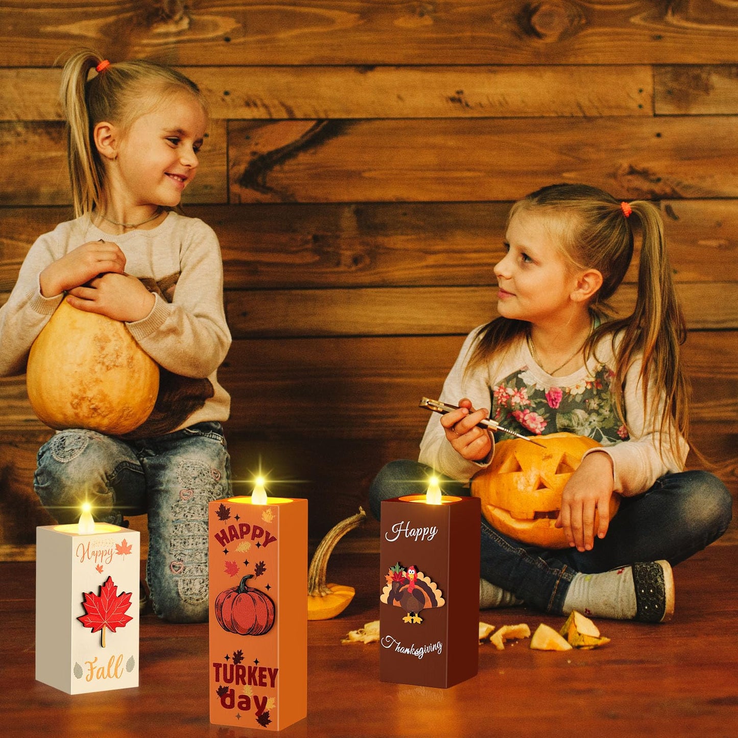 SiliFine 3 Pcs Thanksgiving Table Centerpieces Fall Candle Holders Thanksgiving Decorations Wooden Tealight Candle Holders Rustic Table Centerpieces for Home Office Holiday Decor Gifts
