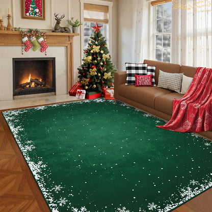 Christmas Bedroom Area Rug 4x6 Indoor Xmas Area Rugs Non-Slip Low Pile Christmas Decorative Area Rug Boho Snowflake Throw Carpet Washable Rugs for Bedroom Living Room Kitchen Nursery, Green