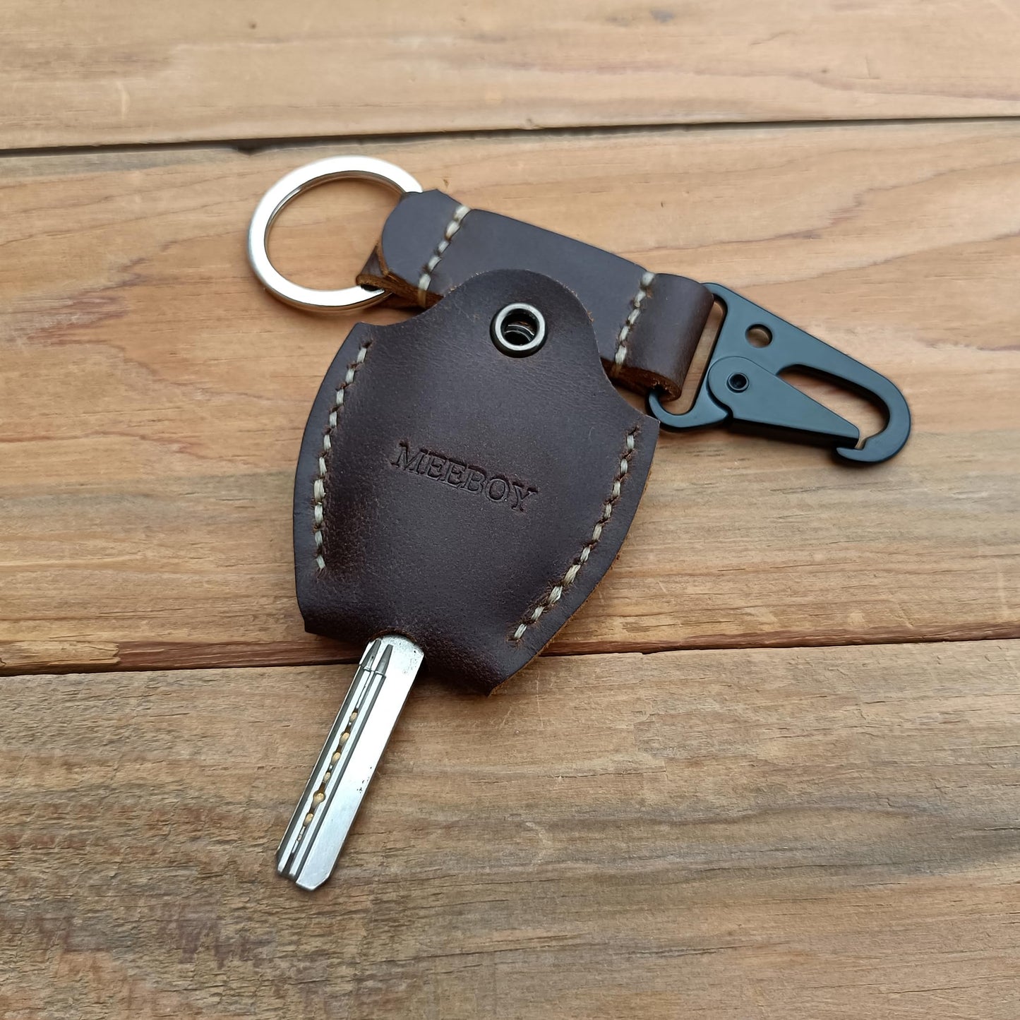 MEEBOY Handmade Leather car Key Sleeve for Broken Key car Key Cover for Men and Women (Coffee)