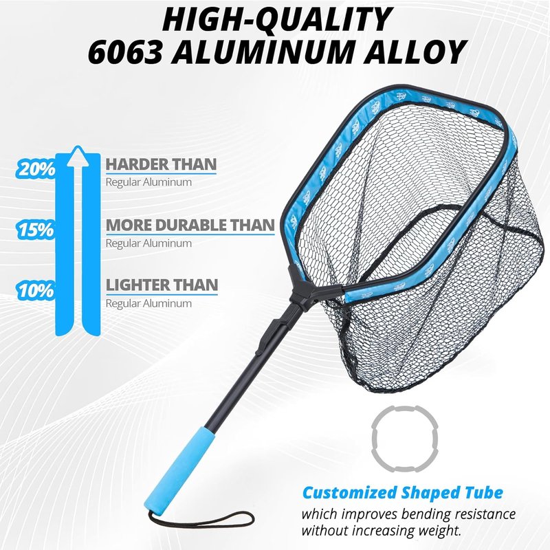 Collapsible Fishing Net - Floating Landing Net with Rubber Coated Polyethylene for Bass & Trout | Ideal for Kayak & Boat Fishing