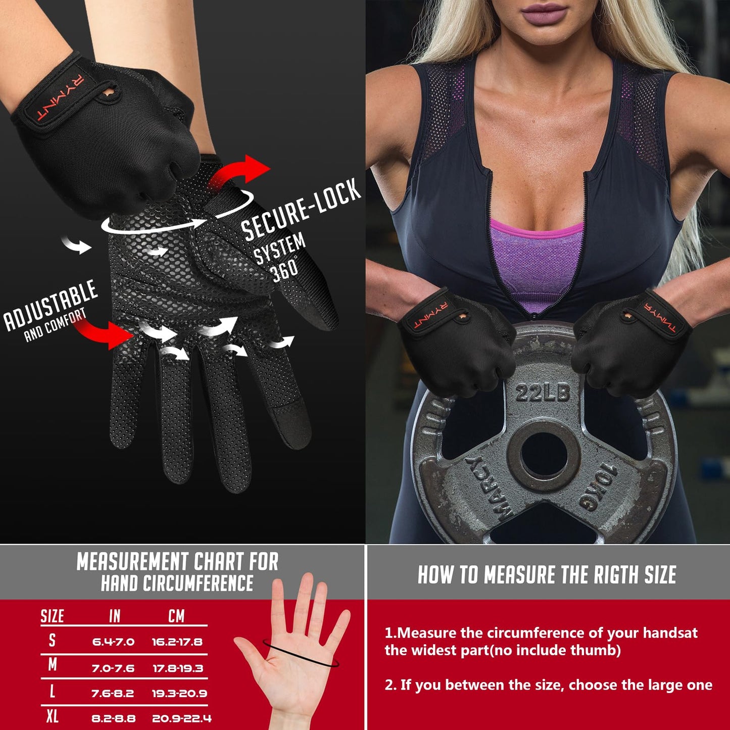 Full Finger Workout Gloves for Women Men- Weight Lifting Gloves with Full Palm Protection & Extra Grip for women Gym, weightlifting, Weight Lift, Rowing, Exercise, Sport, Cycling.fblack-Small