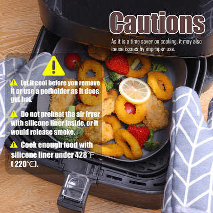 Golden Associate Silicone Liners Square for Air Fryer, 2 Pcs Non-stick Food-grade Reusable Basket Silicone Pot Baking Tray Airfryer Accessories, Top Size 9 inches, Bottom Size 8 inches